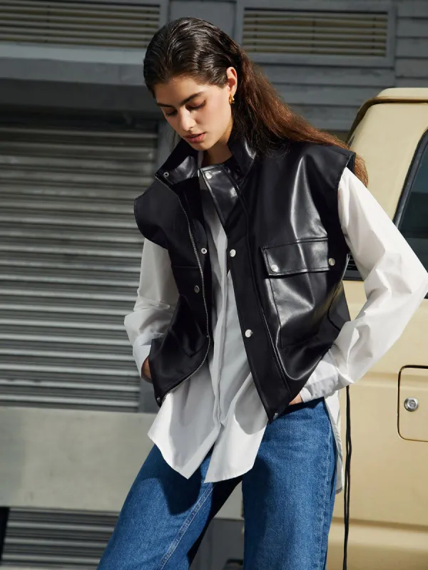 City Walk Faux Leather Vest sold by COMMENSE