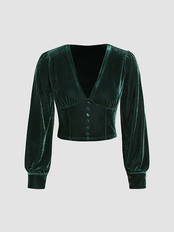 Emerald Green Velvet Blouse sold by COMMENSE