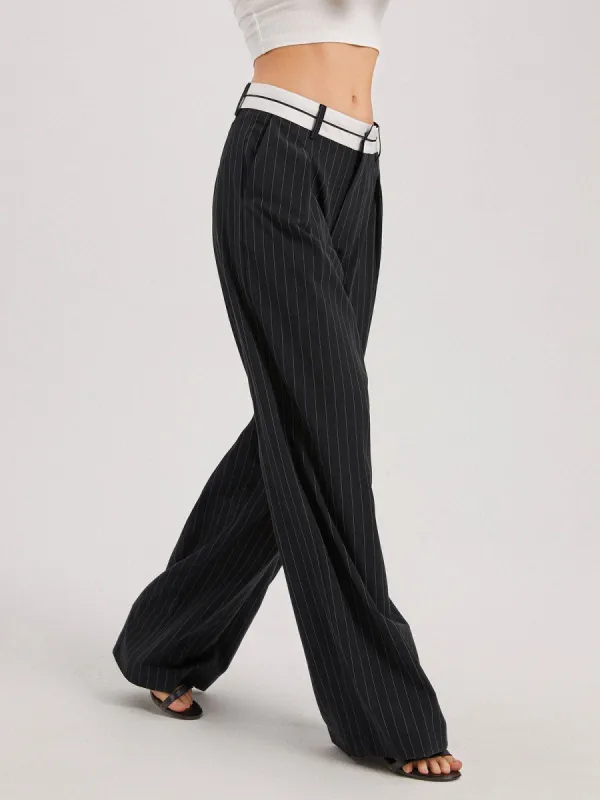 Ivory Glow Pinstripe Wide Leg Pants sold by COMMENSE