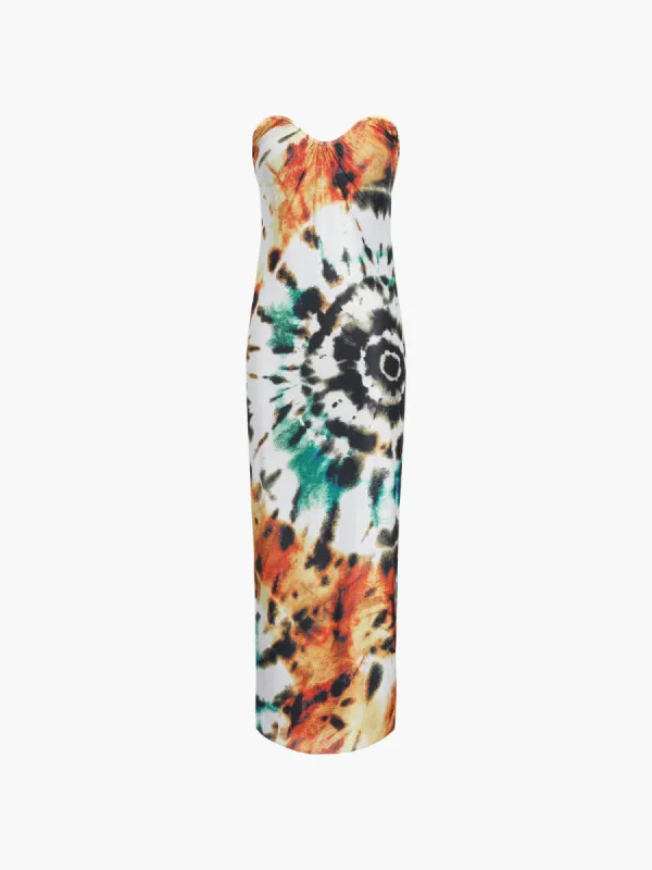 Tie Dye Ripple Mesh Tube Long Dress sold by COMMENSE