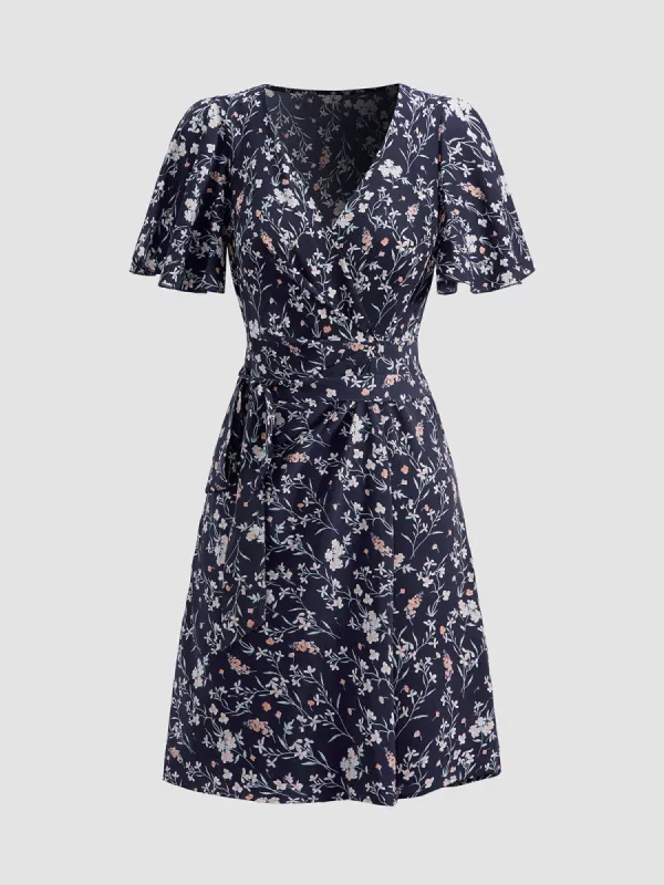 Short Sleeve Wrap Tie Dress sold by COMMENSE