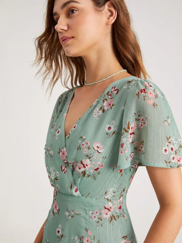 V-Neck Floral Tiered Short Dress sold by COMMENSE