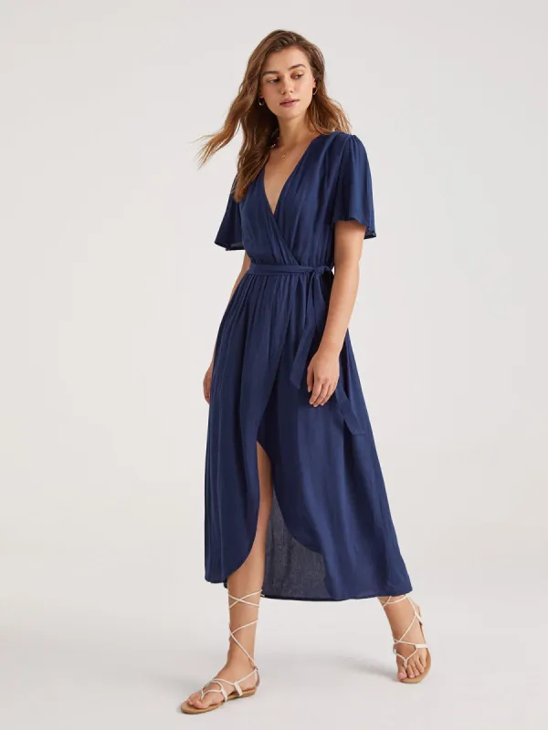 V-Neck Wrap Side Tie Midi Dress sold by COMMENSE