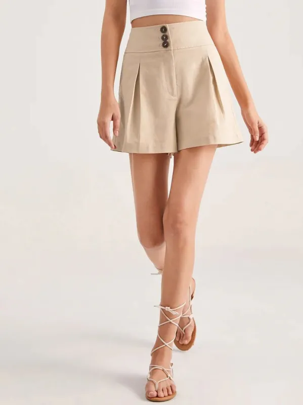 High Waisted Button Mini Trouser Shorts sold by COMMENSE