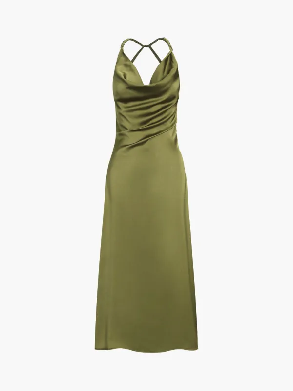 Vintage Love Satin Cowl Neck Open Back Long Dress sold by COMMENSE