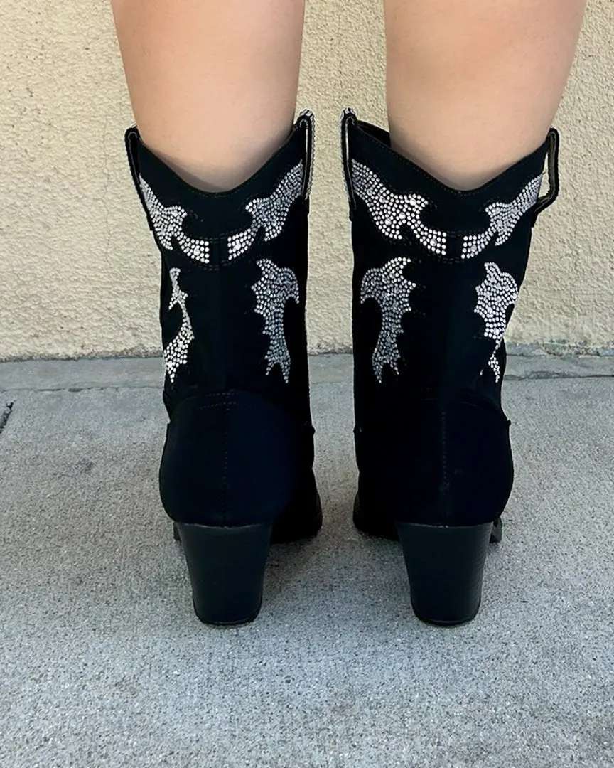 Starlight Black Rhinestone Western Cowboy Pointed Toe Ankle Boots sold by Cindy Jane Boutique product image thumbnail 4