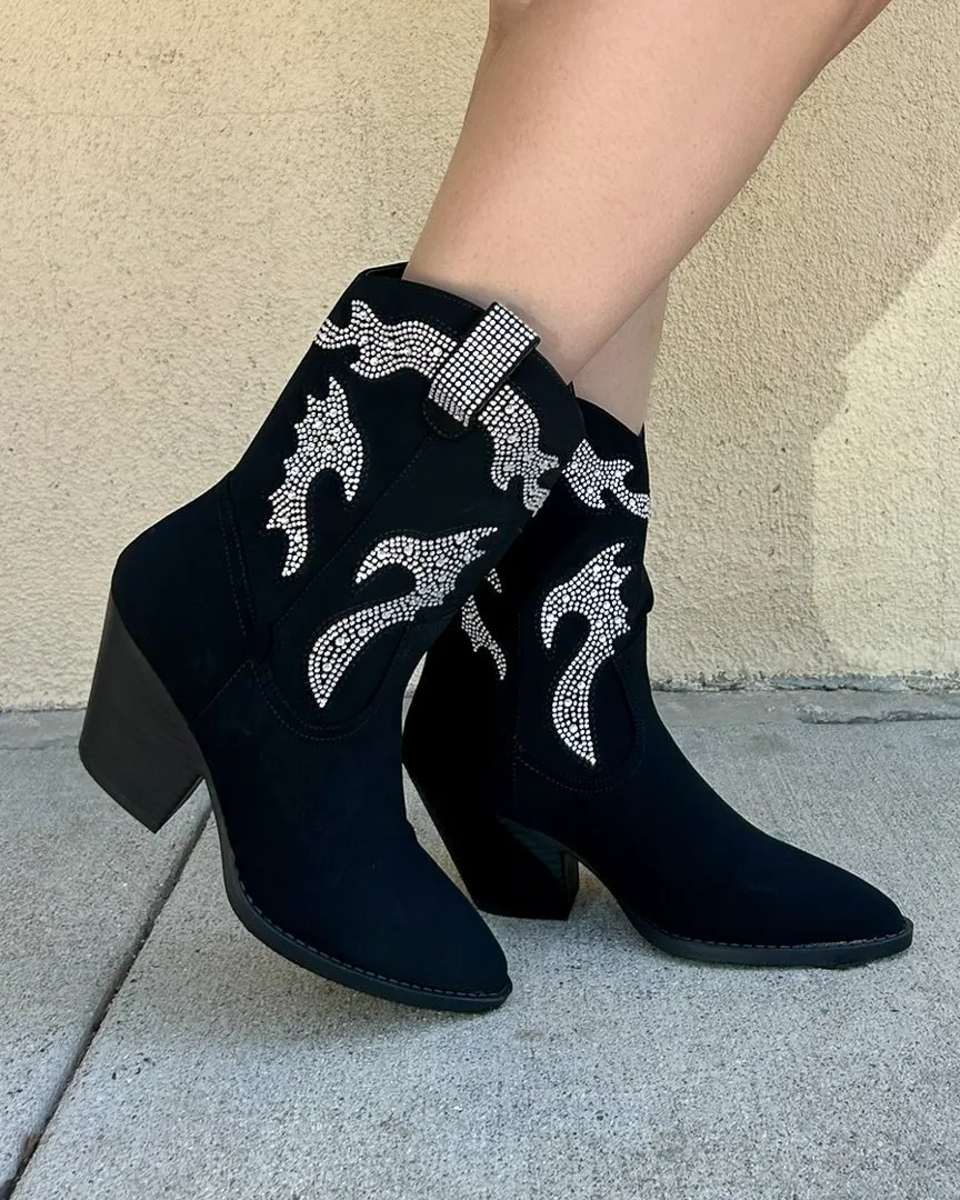 Starlight Black Rhinestone Western Cowboy Pointed Toe Ankle Boots sold by Cindy Jane Boutique product image thumbnail 2