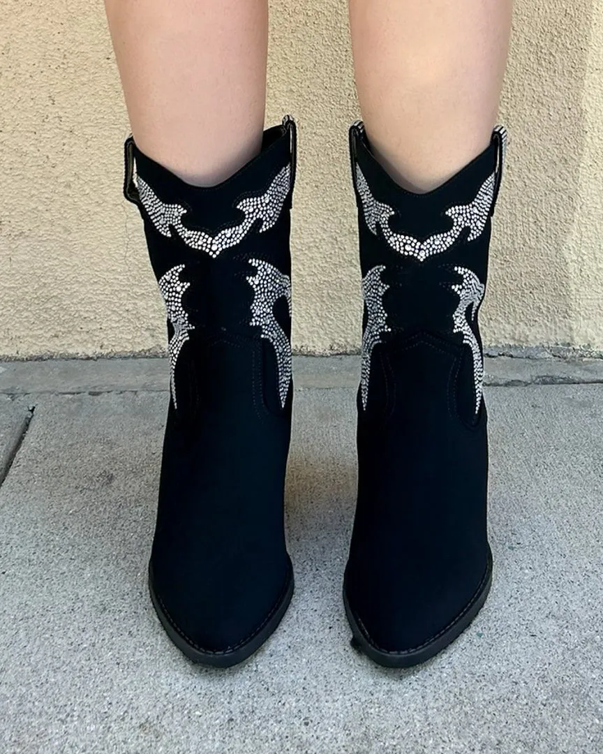 Starlight Black Rhinestone Western Cowboy Pointed Toe Ankle Boots sold by Cindy Jane Boutique product image thumbnail 3