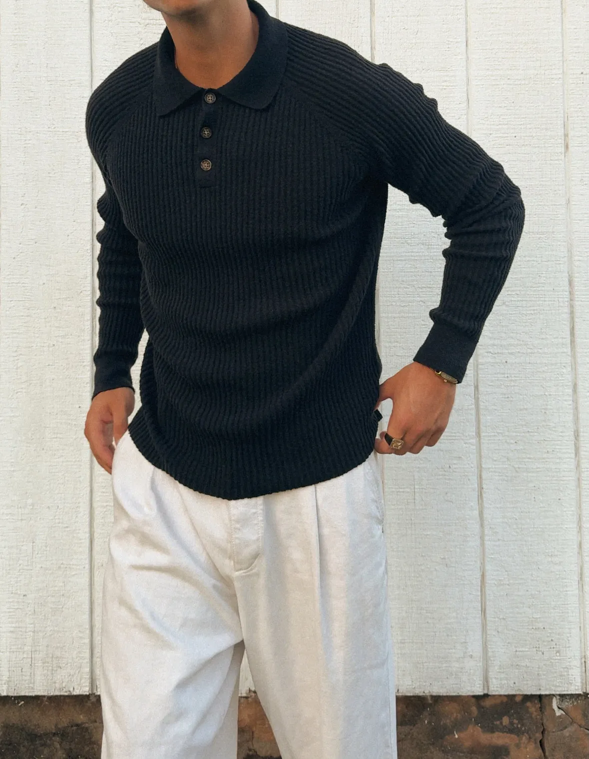 SWEET BLACK RIBBED POLO sold by Sweet Hat Co product image thumbnail 2