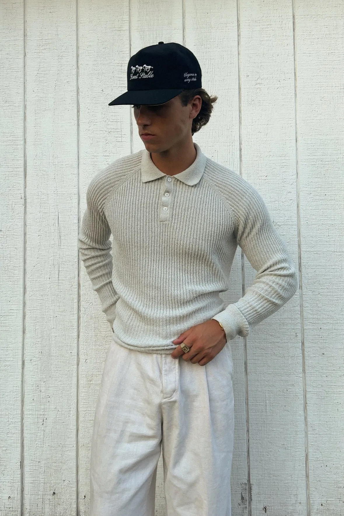 SWEET GREY RIBBED POLO sold by Sweet Hat Co product image thumbnail 2