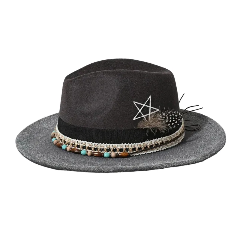 Handmade Bohemian Feather Stars Suede Fedora Hat made by Ghelter