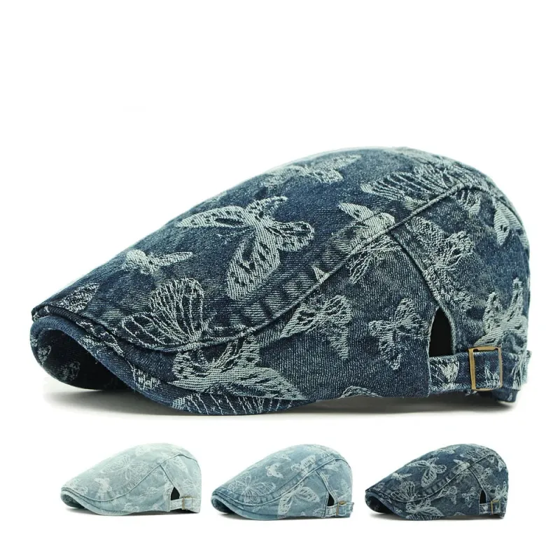 Butterflies Denim Flat Cap made by Ghelter