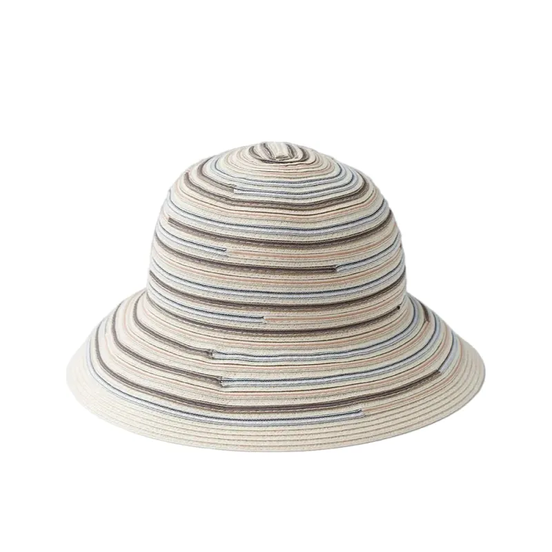 Cannes Summer Striped Straw Wide Brim Bucket Hat made by Ghelter