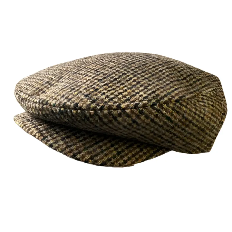 Crawford Brown Houndstooth Wool Flat Cap made by Ghelter