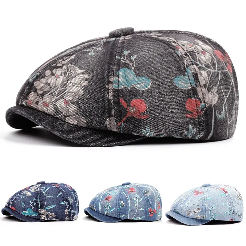 Floral Denim Newsboy Cap made by Ghelter