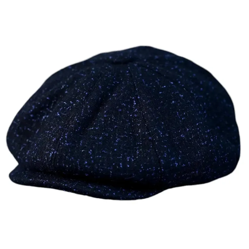 Flecked Navy Blue Wool Newsboy Cap made by Ghelter