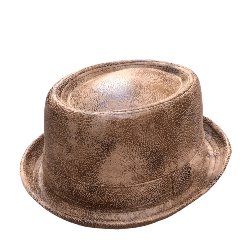J&M Vintage Leather Porkpie Hat made by Ghelter