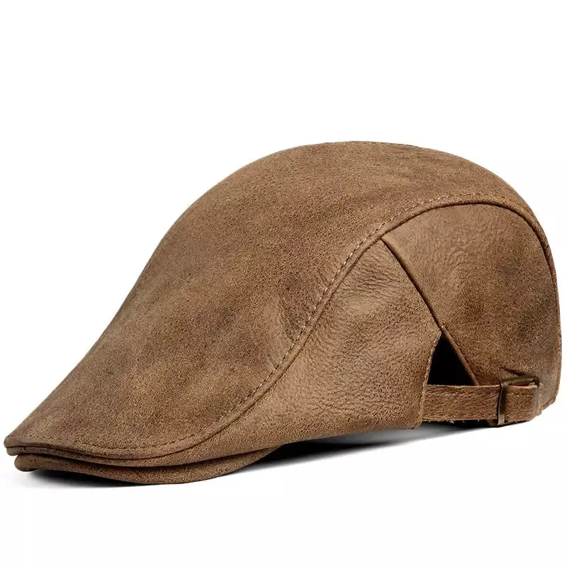 Liverpool Brown Genuine Leather Duckbill Flat Cap made by Ghelter