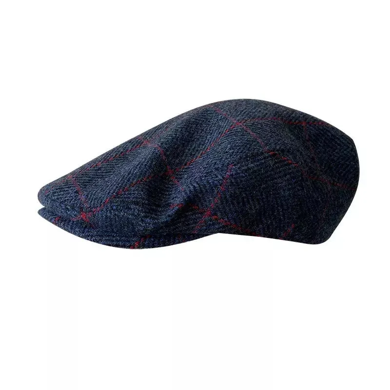Carlow Retro Plaid Blue Wool Flat Cap made by Ghelter