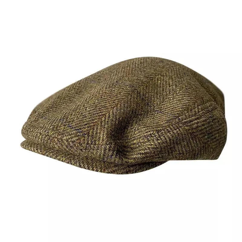 Irish Striped Brown Wool Flat Cap made by Ghelter