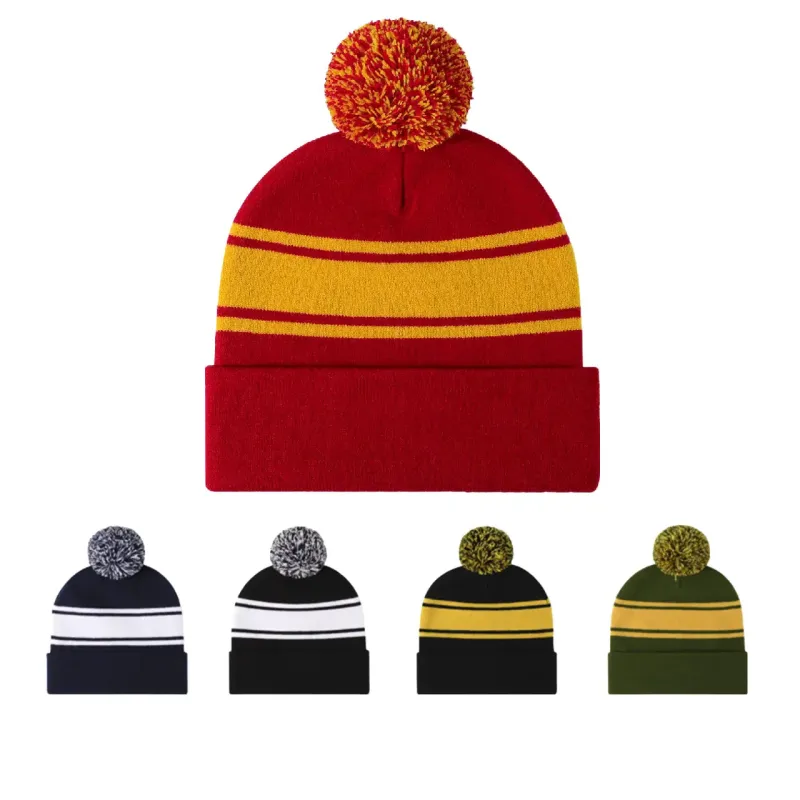 Palmer Pom Pom Striped Beanie made by Ghelter