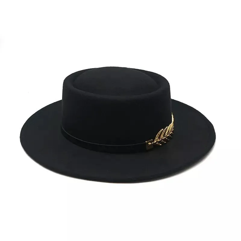 Gold Feather Cotton Porkpie Hat made by Ghelter