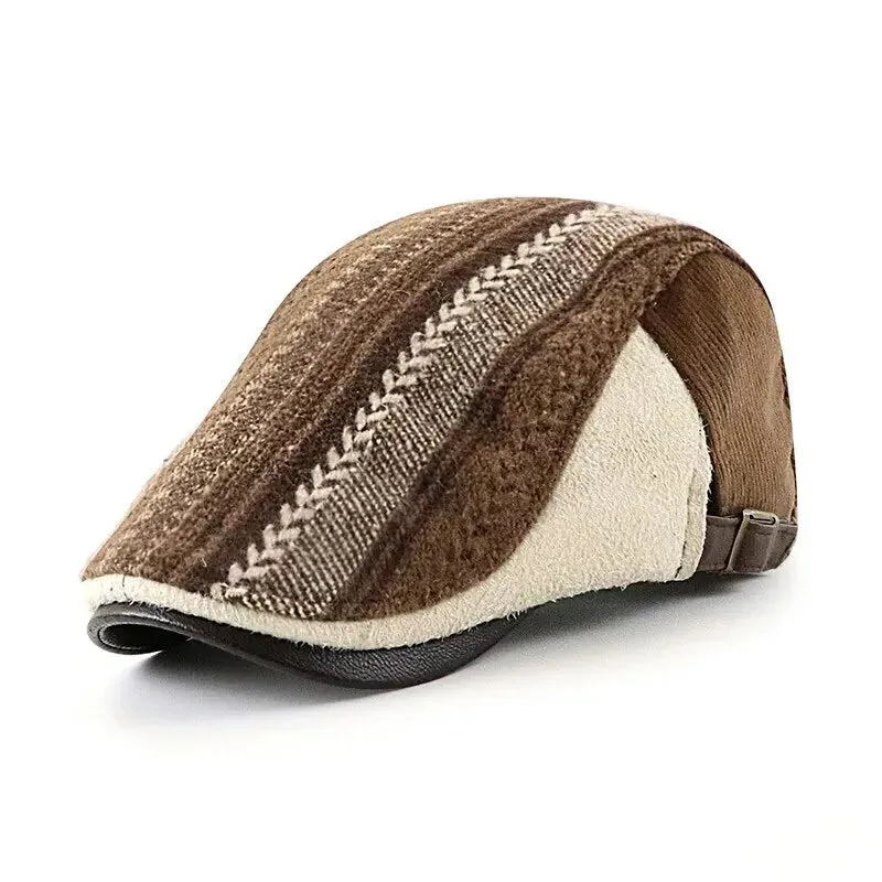 Autumn Vintage Striped Cotton Flat Cap made by Ghelter