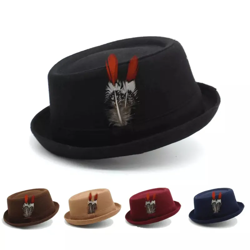 Diderot Feathers Wool Porkpie Hat made by Ghelter