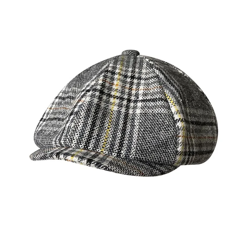 Brooklyn Gray Tartan Wool Newsboy Cap made by Ghelter