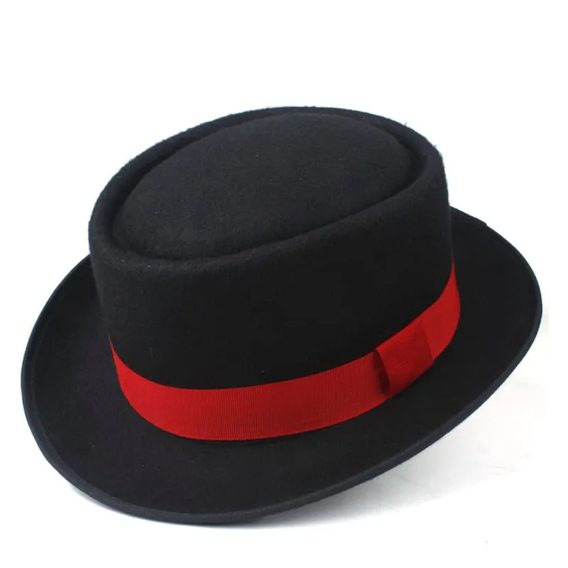 Crowley Red Ribbon Wool Porkpie Hat made by Ghelter