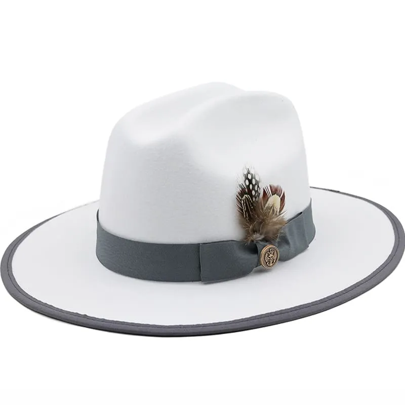 Feathers White Wool Fedora Hat made by Ghelter
