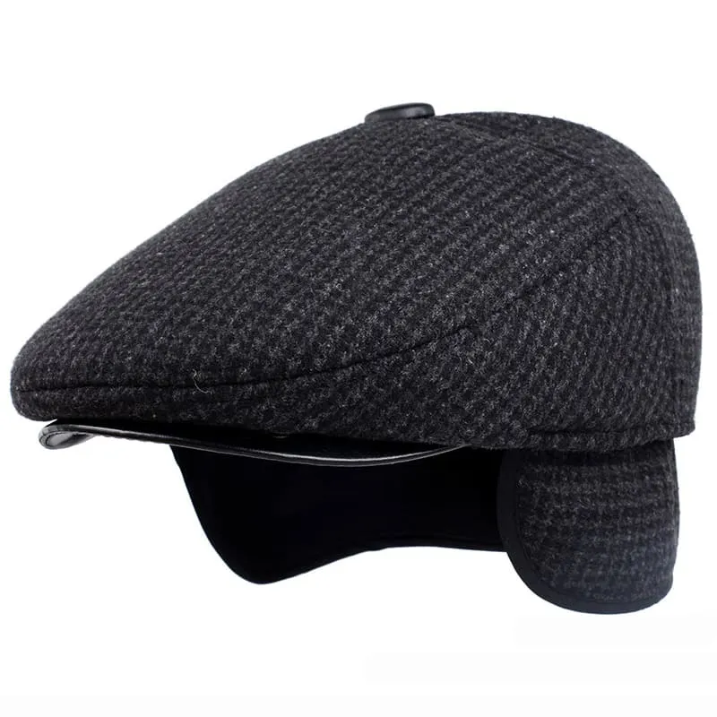 William Wool Earflaps Flat Cap made by Ghelter