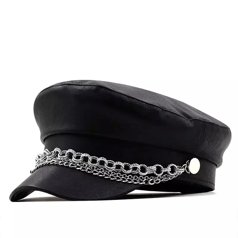 Silver Chain Leather Sailor Cap made by Ghelter