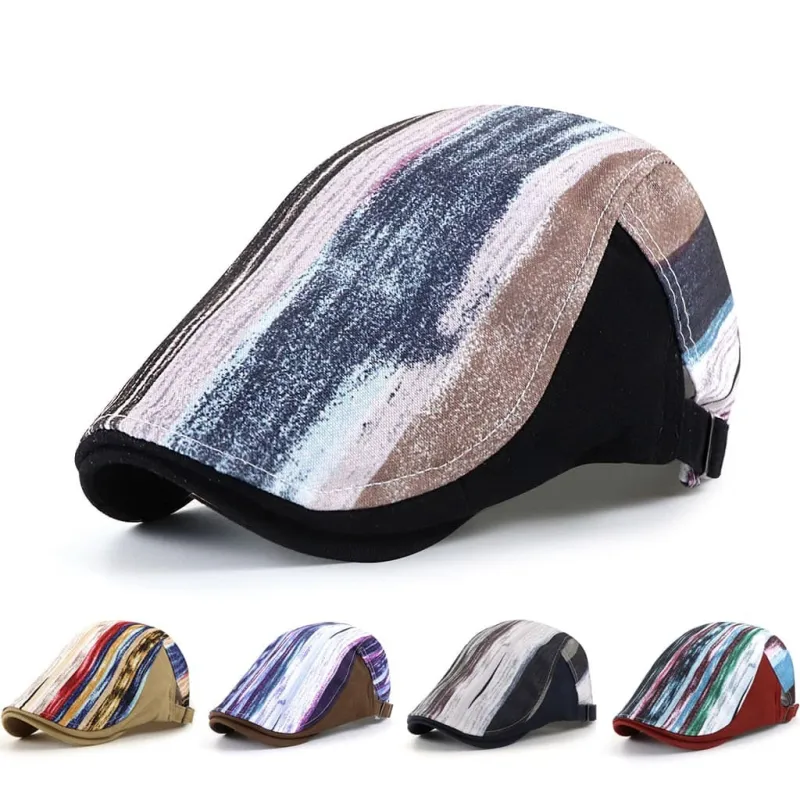 Chessy Striped Cotton Flat Cap made by Ghelter