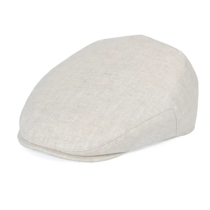 JM Herringbone Linen Flat Cap made by Ghelter