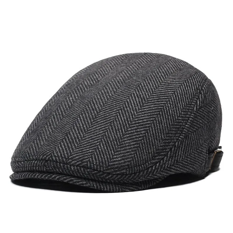 Classic Herringbone Black Flat Cap made by Ghelter