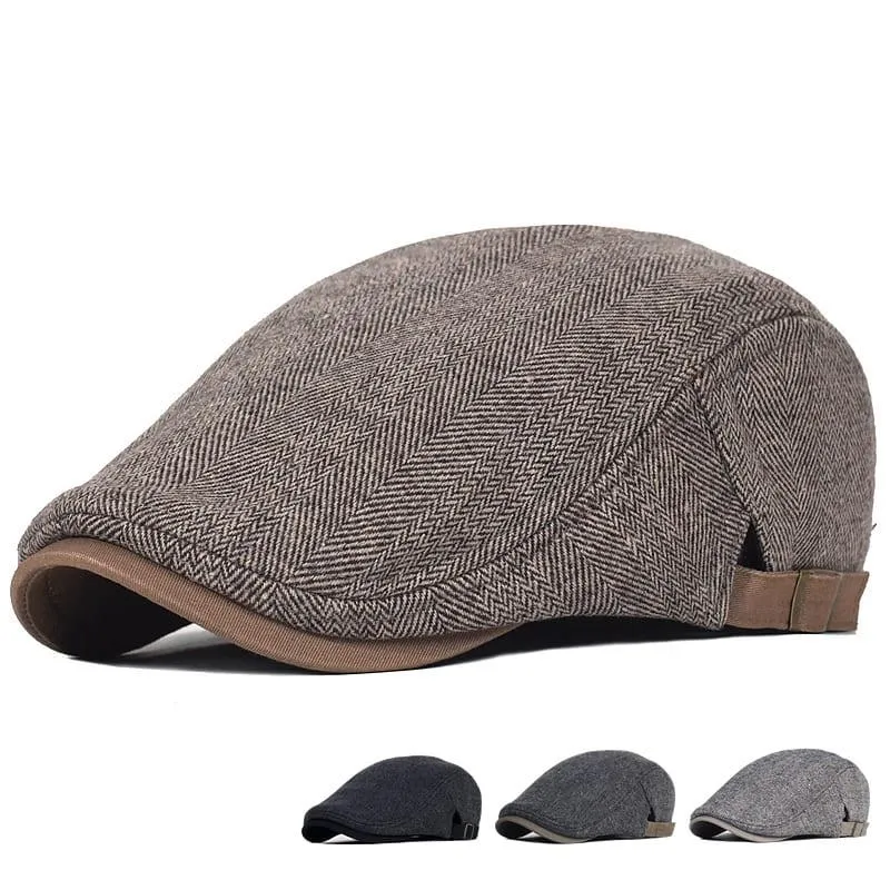 Cambridge Herringbone Wool Flat Cap made by Ghelter