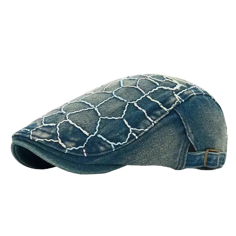 Dream of Spring Floral Denim Flat Cap made by Ghelter