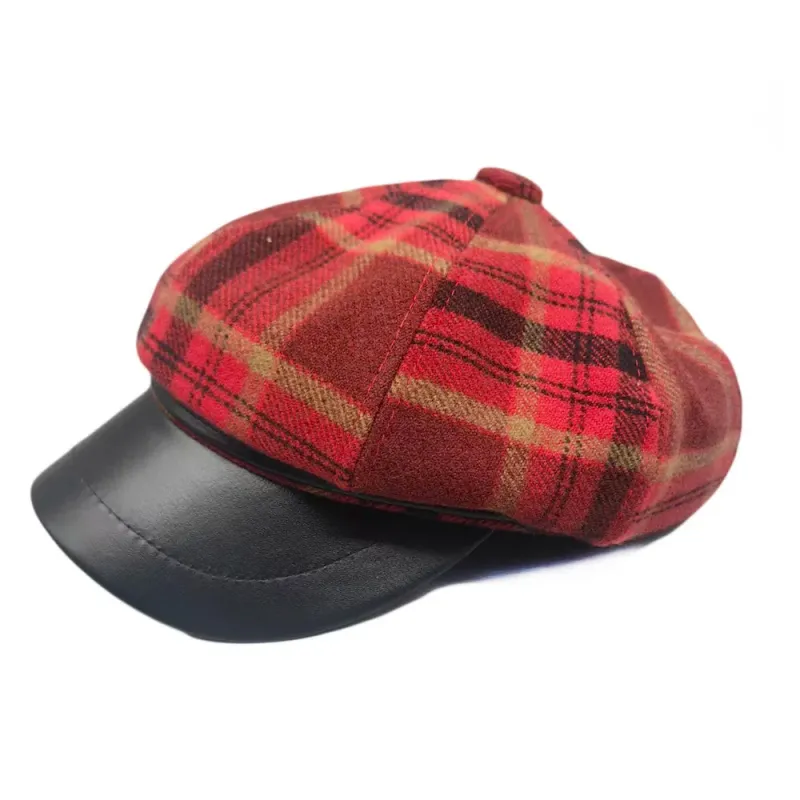 Seattle Women Tartan Leather Cotton Newsboy Cap made by Ghelter