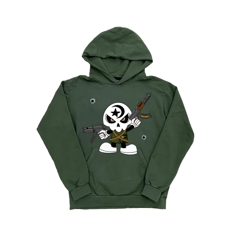 Skull Shooter Hoodie Army Green sold by Ecosys LA