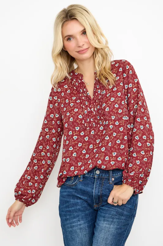 Starling Pintuck Split Neck Blouse sold by West k