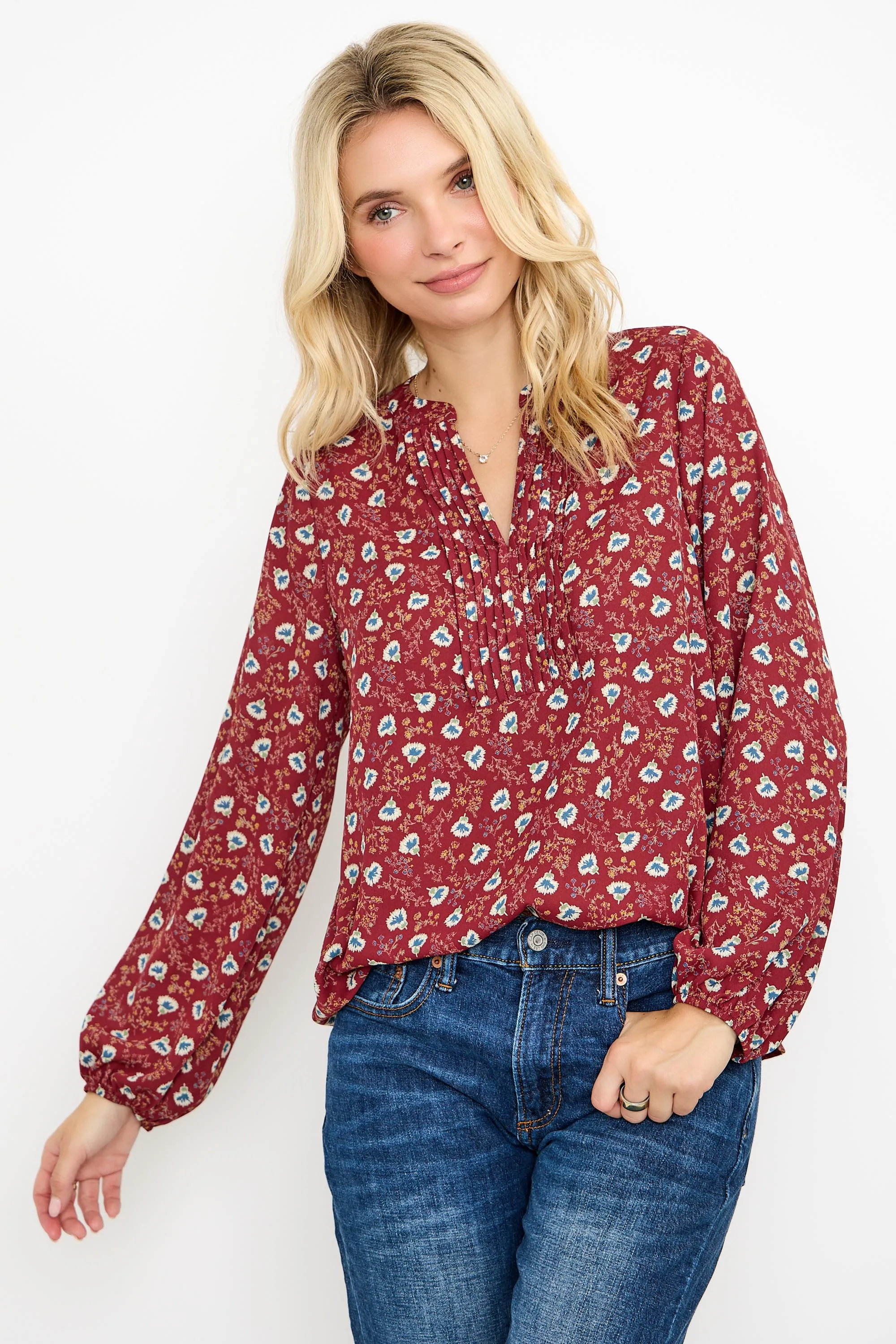 Starling Pintuck Split Neck Blouse sold by West k