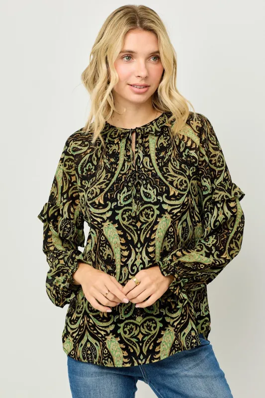 Jovienne Ruffle Sleeve Chiffon Top sold by West k