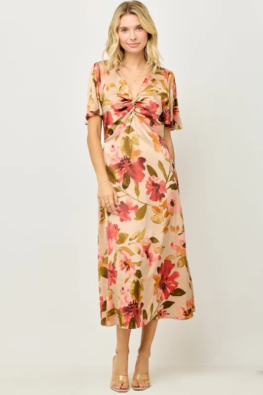 Seren Twist-Front Flutter Sleeve Midi Dress sold by West k