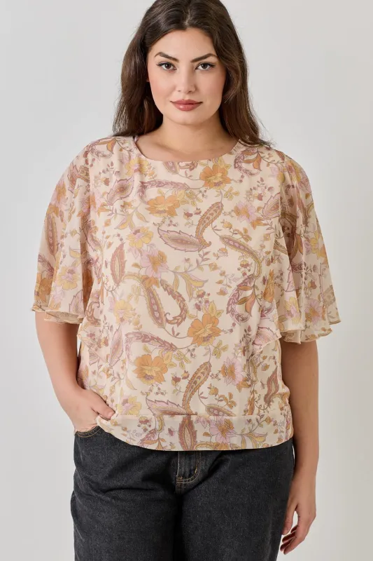 Noemi Plus Size Chiffon Tie Back Blouse with Flutter Sleeve sold by West k