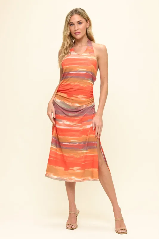 Marisol Side Ruched Halter Midi Dress sold by West k