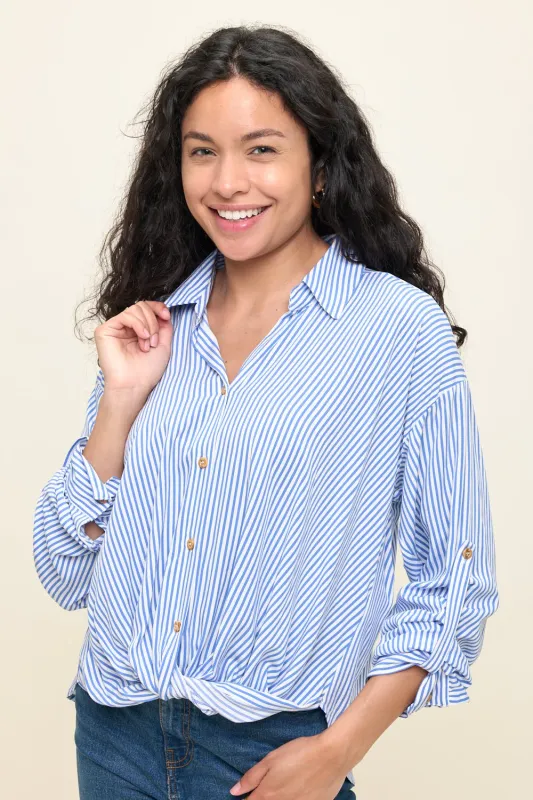 Liora Stripe Button-Up Twist Front Shirt sold by West k