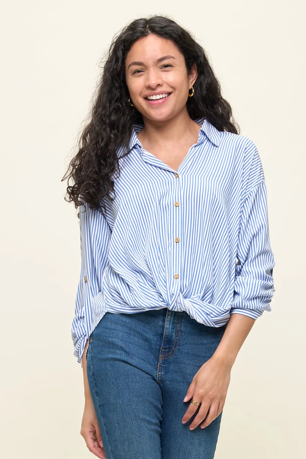 Liora Stripe Button-Up Twist Front Shirt sold by West k product image thumbnail 3