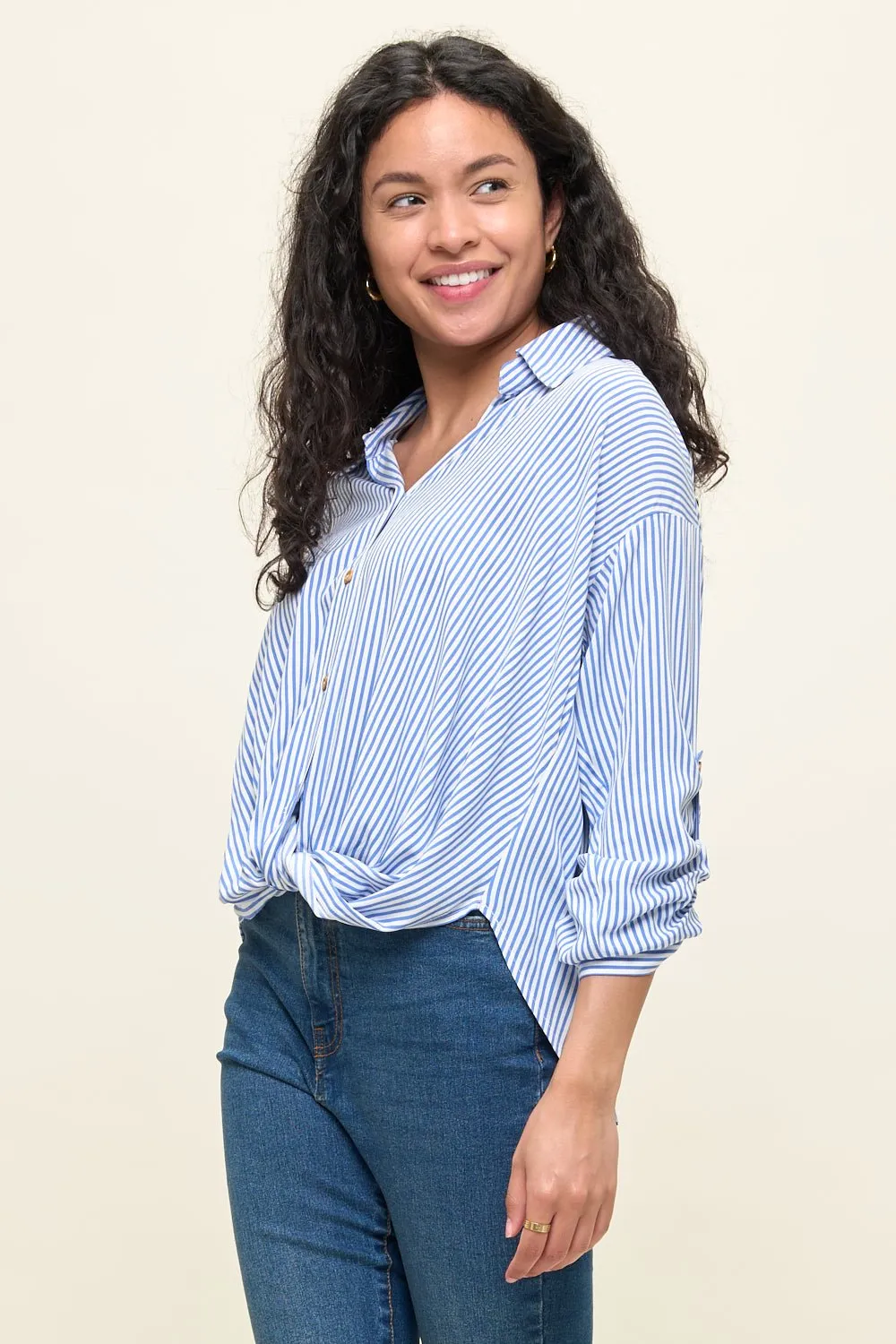 Liora Stripe Button-Up Twist Front Shirt sold by West k product image thumbnail 2