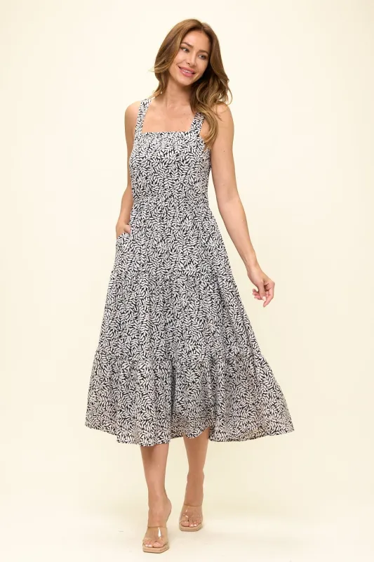 Delina Smocked Back Tiered Midi Dress sold by West k